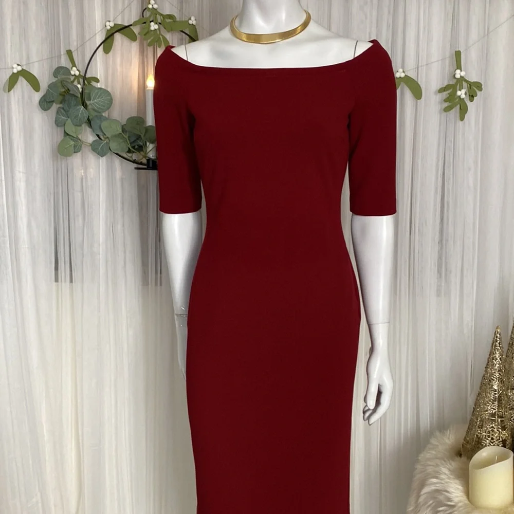 Rinascimento sheath dress scuba crepe, stretchy, 1/4 sleeves body contour Size S - Picture 11 of 15